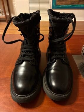 Prada Waterproof Black Leather Tactical Combat Boots Size EU40/UK6/US7 Italy